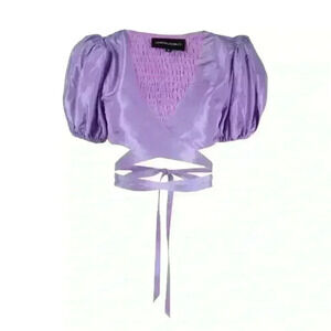 Cynthia Rowley Women's Taffeta Silk Smocked Top Purple Sizes XS, M, L, NWT $325